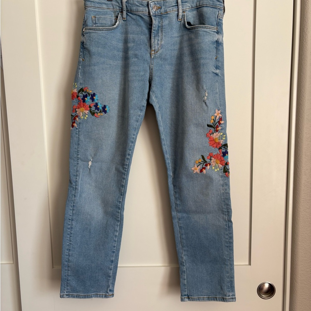 Pilcro Light Blue Jeans with Colorful Floral Embroidery